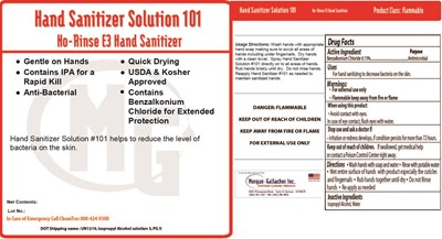 image description - Hand Sanitizer Solution 101 Label  (drum) 12 3 15